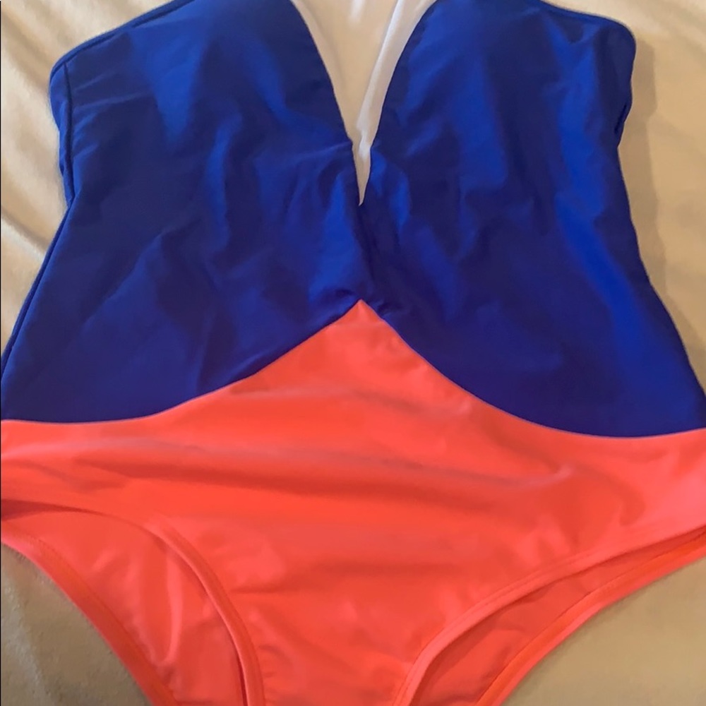 Bright blue and orange/pink bathing suit